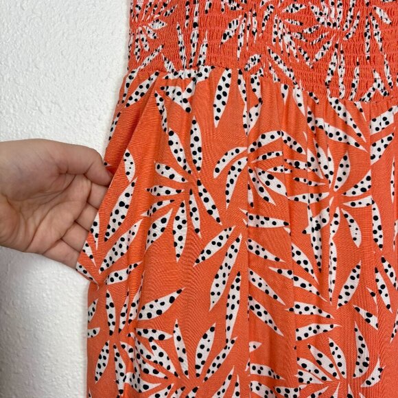 Loft Orange Leaf Dot Smocked Ruffle Strap Wide Leg Jumpsuit Size: XL Petite - Picture 5 of 10